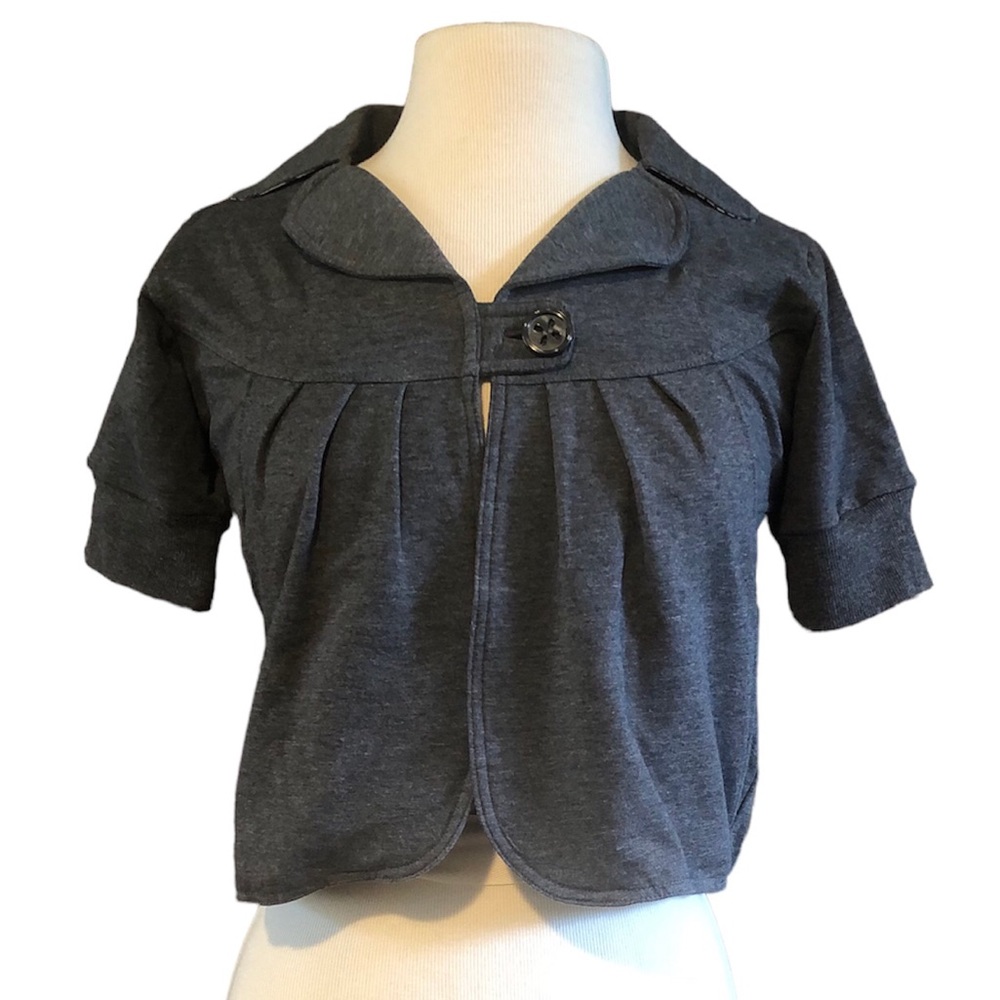 Gentle Fawn short sleeve cropped jacket shrug shirt top cardigan grey size small